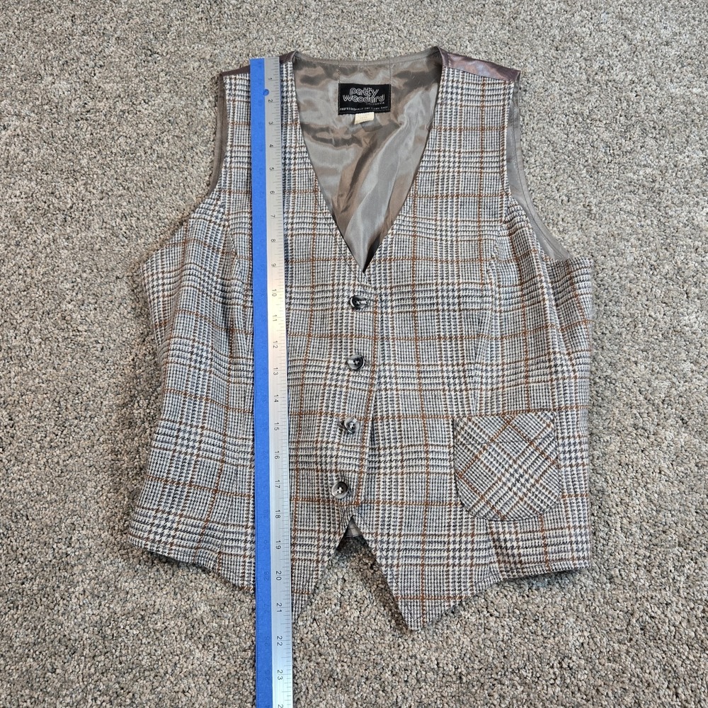 Patty Woodard Vintage Plaid Brown Wool Blend Vest Womens Size 13/14(10/12) - Picture 4 of 7